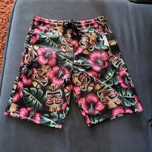 Mens Good Vibes By Drilling Clothing Tiki And  Floral Print Meduim Black